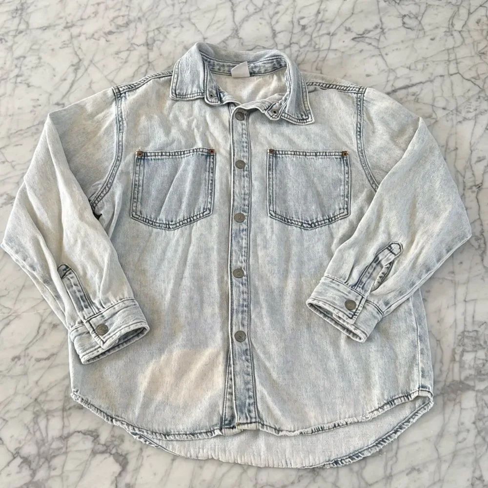 Zara - Acid washed denim snap jacket shacket Sz 11/12